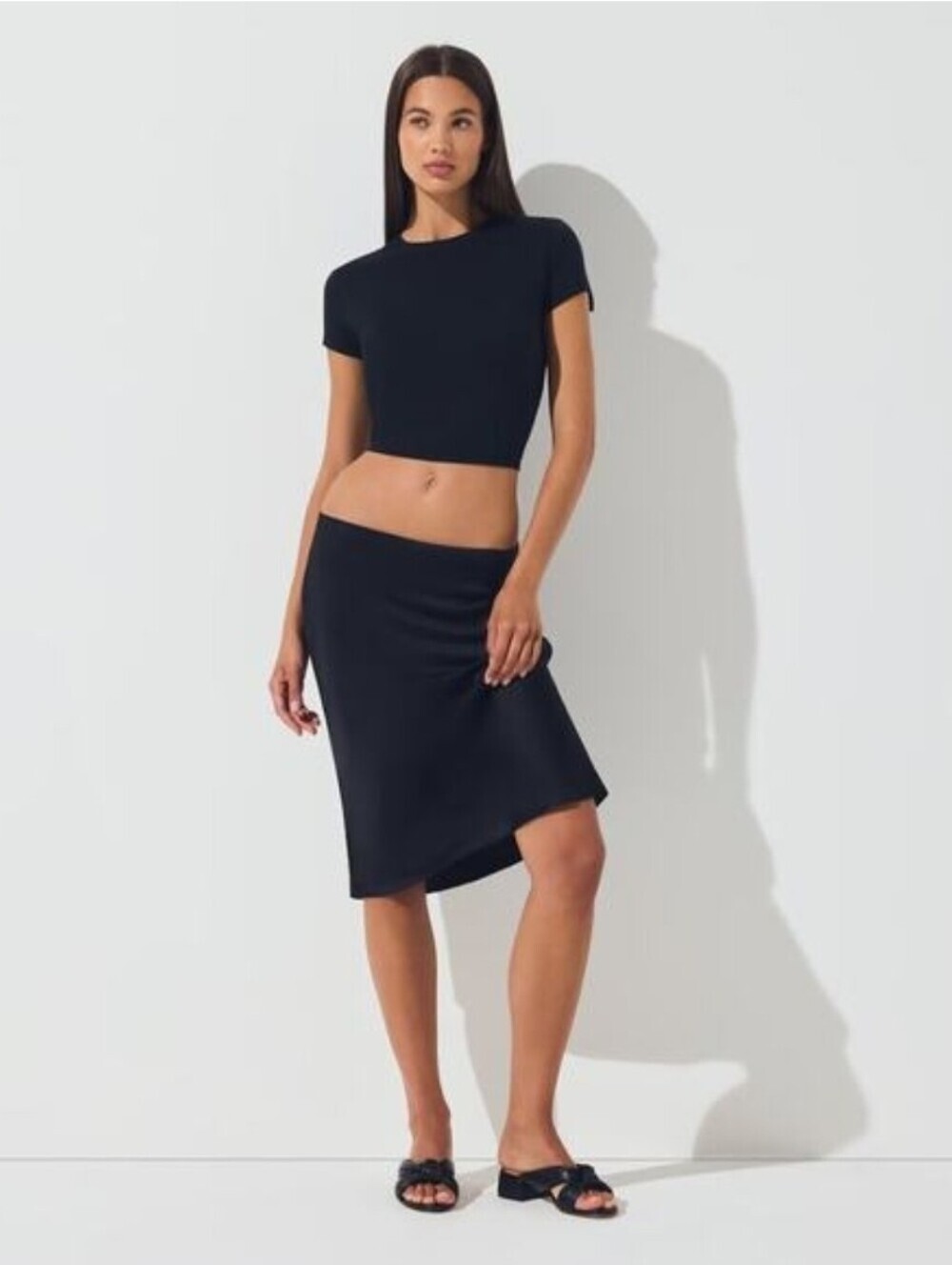 Skims Silk Blend Midi Skirt Onyx Black 2X